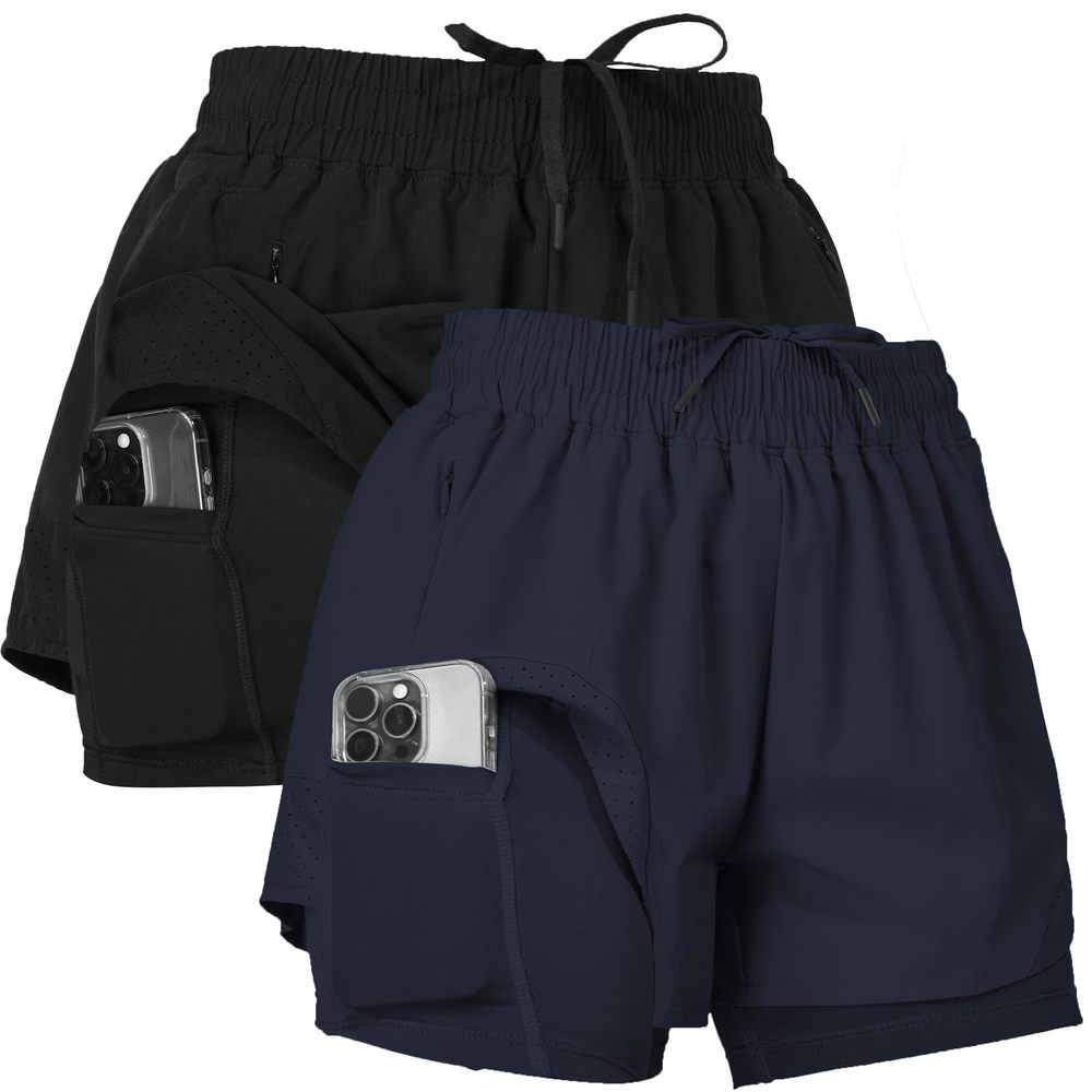 NEW Ultra Performance Gym Shorts Women Pack of 2, Nylon Compression Workout Shor
